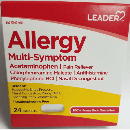 Allergy Multi-Symptom Acetaminophen Pain Reliever Caplets 24 Ct Pack of 6