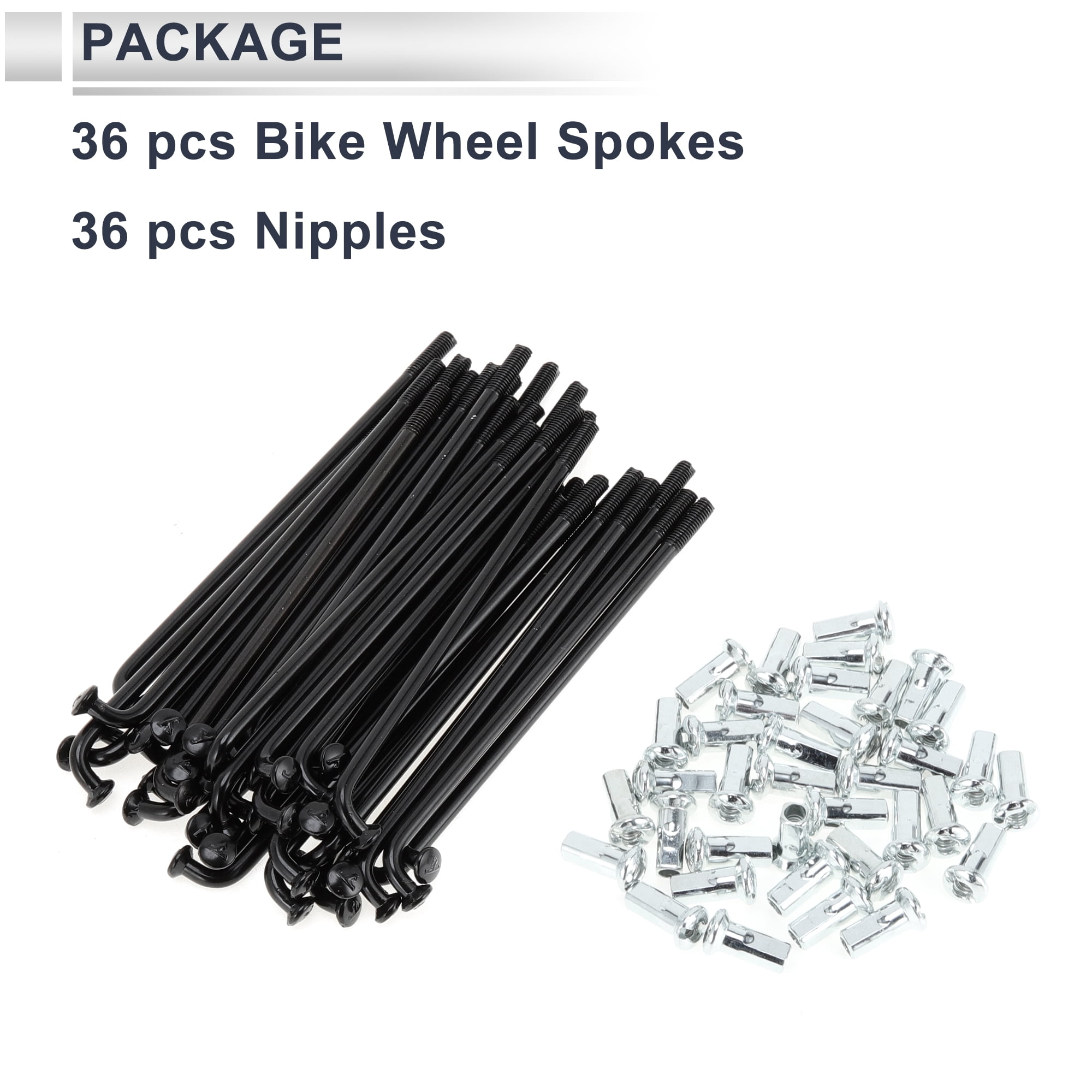 Unique Bargains 36Pcs Universal 12G Bicycle Wheel Spokes with Nipples Black 2.91"