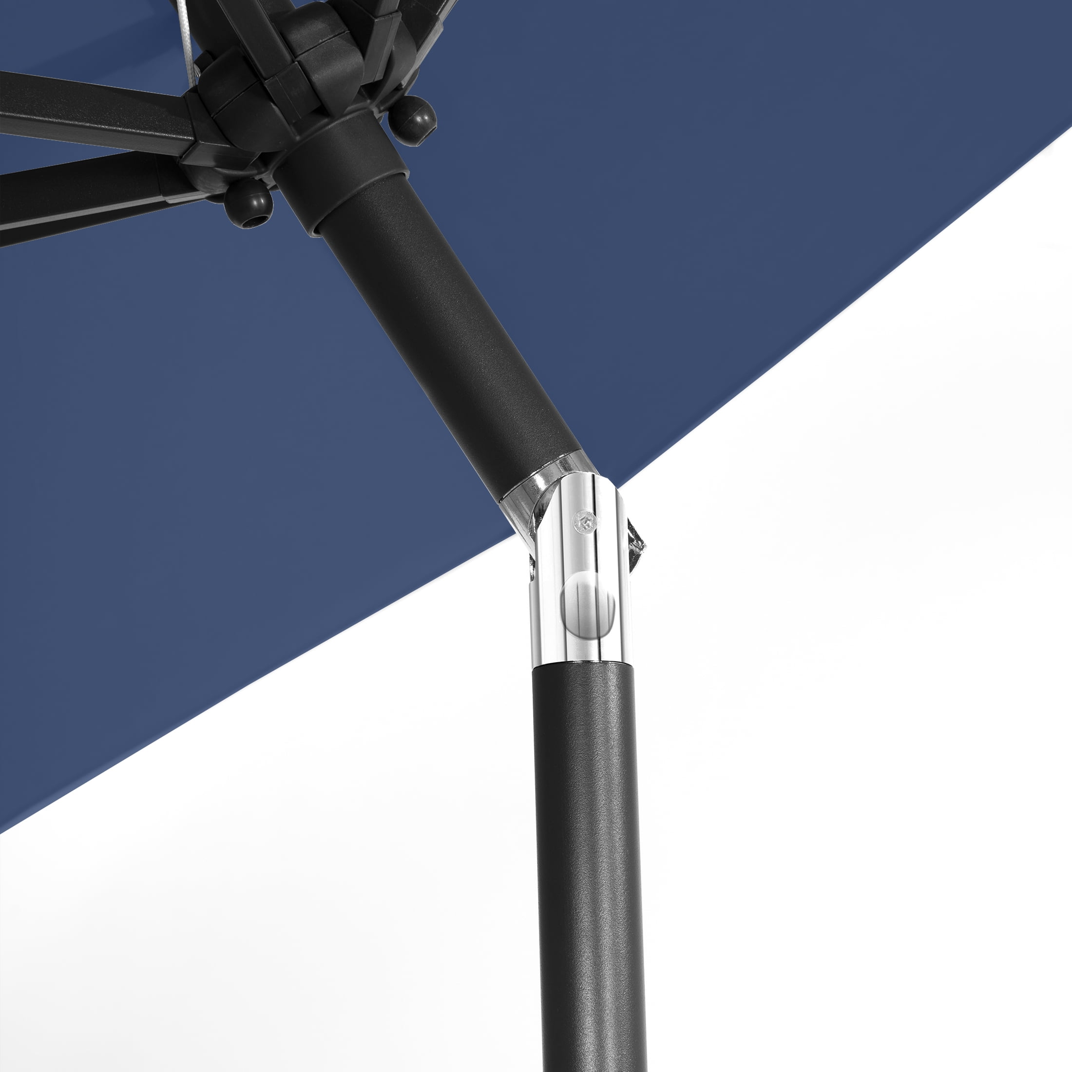 WestinTrends Cyrus 9 Ft Outdoor Patio Umbrella with Base Include, Solar Powered 32 LED Light Umbrella with Tilt and Crank, 20 inch Fillable Bronze Round Base, Navy Blue
