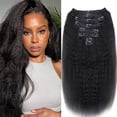 thumbnail image 6 of Kinky Straight Human Hair Clip in Hair Extensions 120g/Set 8Pcs Natural Black Seamless Clip in Hair Extensions 16-26 Inch Remy Hair Extension Clips, 6 of 7
