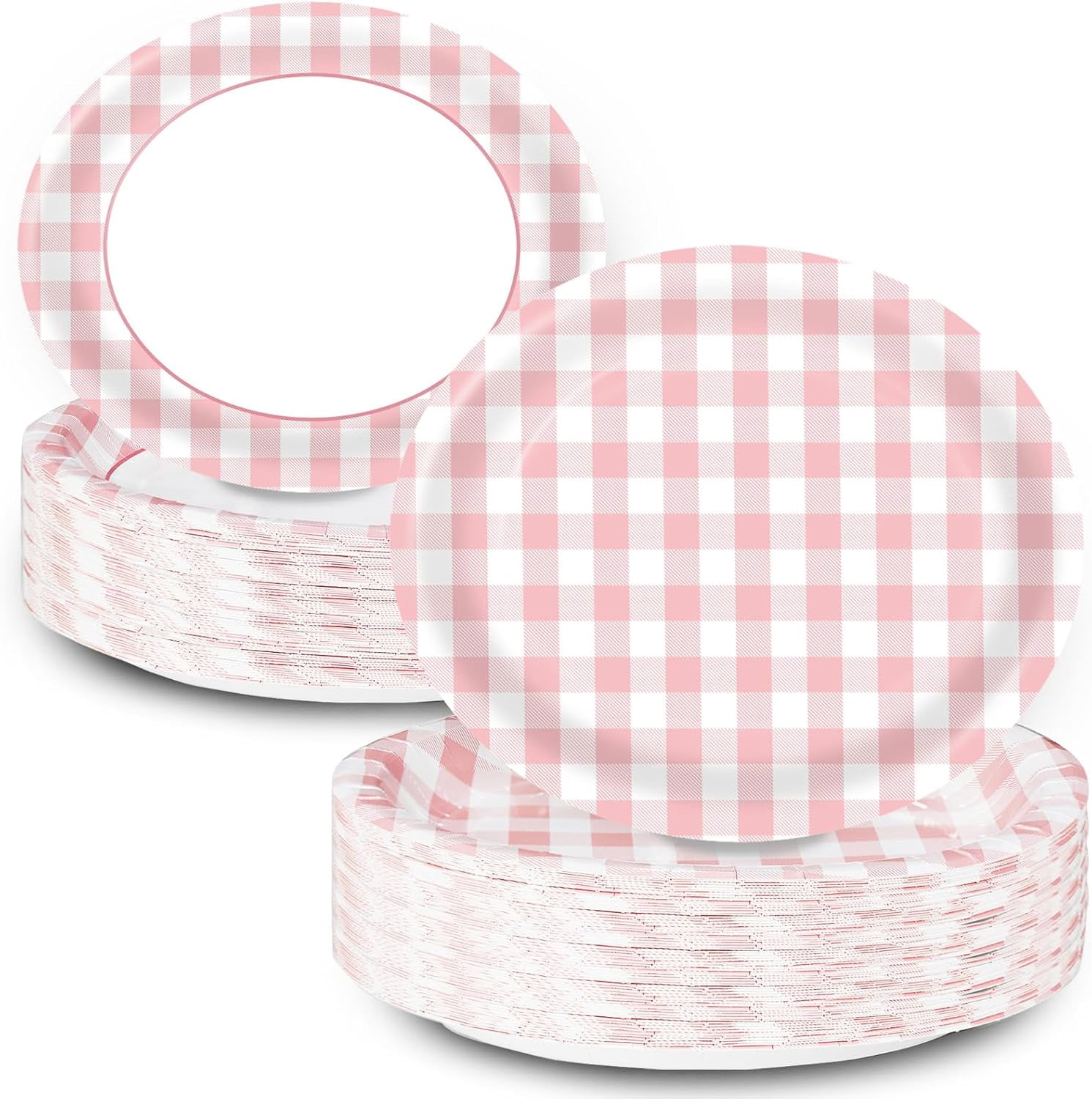 Red and Green Gingham Christmas Oval Paper Plates 10’’x 12’’ Large Disposable Heavy Duty Red and Green Gingham Plaid Paper Plates for Birthday Christmas Baby Shower Tea Party Supplies, 50 Guest