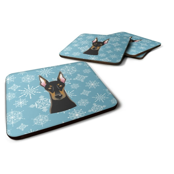 Carolines Treasures BB1679FC Snowflake Doberman Foam Coaster Set of 4 3 1/2 x 3 1/2 multicolor