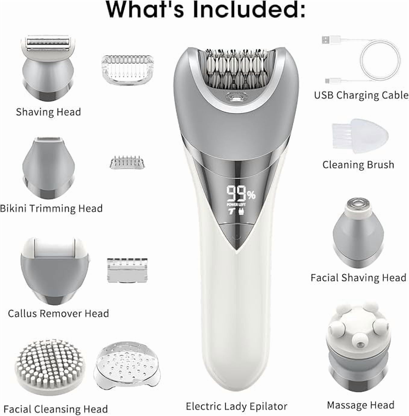 Epilator for Women,7 in 1 Hair Removal Device for Women,Painless Electric Lady Shaver Bikini Trimmer,Cordless Razor Epilator for Bikini Line,Face,Body,IPX6 Waterproof,Rechargeable,2 Speeds
