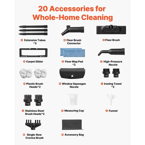 Steam Cleaner, 34 oz Tank, Steamer for Cleaning with 20 Accessories, Extended Power Cord and Hose, Portable Handle, Fast Heating, Powerful Canister Steam Cleaner for Home, Car Detailing, Floors