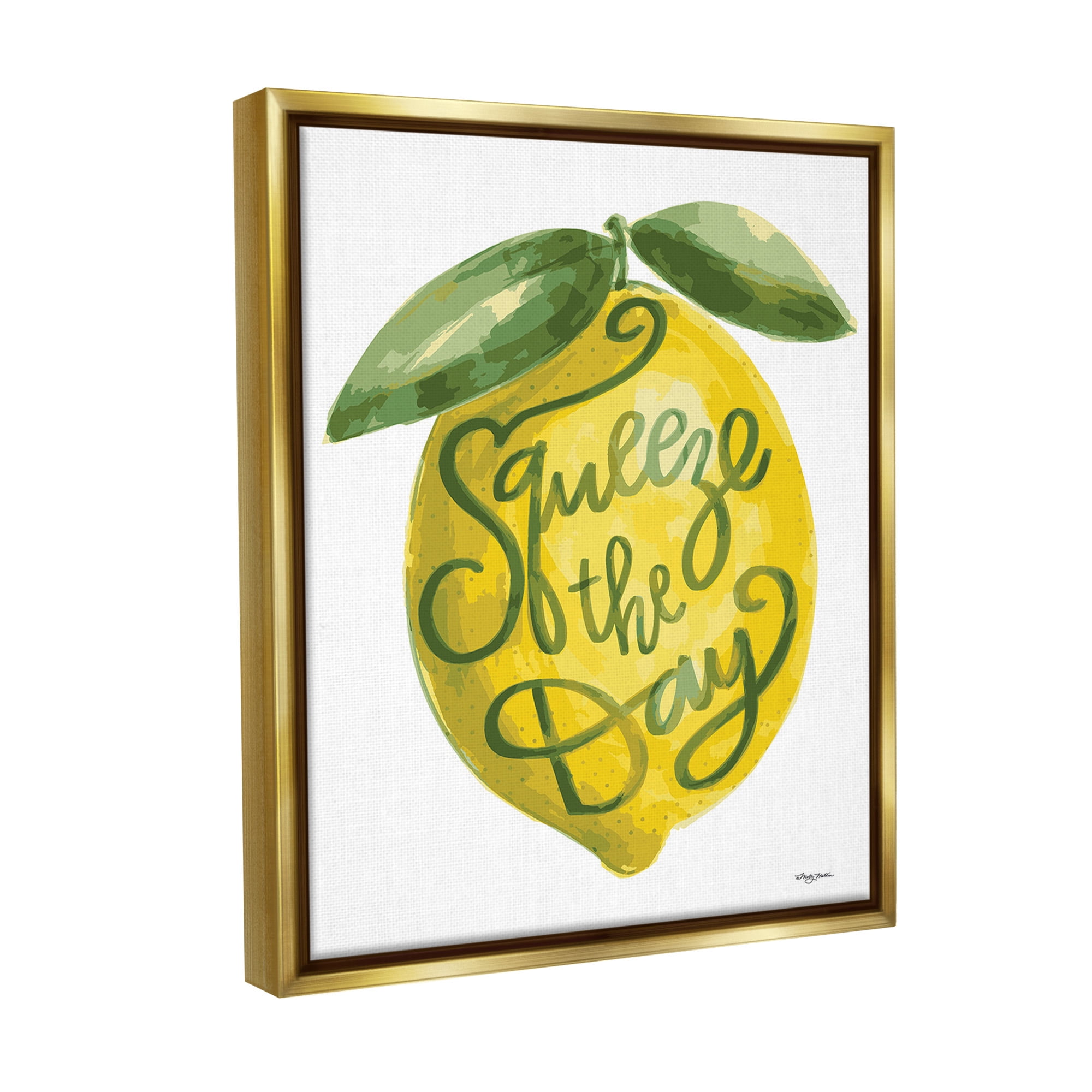 Stupell Industries Minimal Squeeze The Day Food & Beverage Painting Gold Floater Framed Canvas Art Print Wall Art, 17 x 21