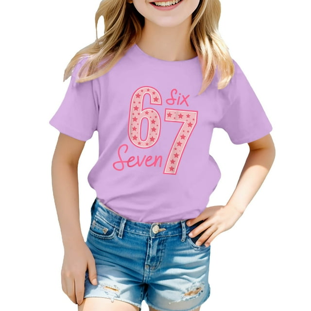 Shadoumai T-Shirts Amusants 67 pour Enfants - T-Shirt Col Rond Mode Décontractée Été Coupe Ample Automne Mode Mode Urbaine