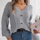thumbnail image 4 of Suéter de cuello en V para mujer, moda informal, botones, manga larga, cuello en V, suéter cálido para salir., 4 of 8