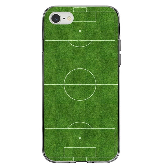 DistinctInk Clear Shockproof Hybrid Case for iPhone 7 8 SE (2020 Model) 4.7" Screen TPU Bumper Acrylic Back Tempered Glass Screen Protector - Soccer Field Layout