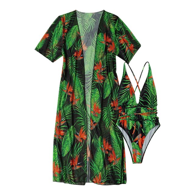 Bikini ajustado con estampado de hojas y flores para mujer, traje de baño cómodo de una pieza con agujeros para mujer OAVQHLG3B Store lin121212