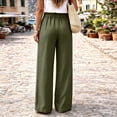 thumbnail image 5 of Cagogo Women Plus Size Wide Leg Elastic Waist Trousers with Pockets Casual Loose Long Pants Travel Work Lounge Bottoms Summer Beachwear, Army Green M, 5 of 6