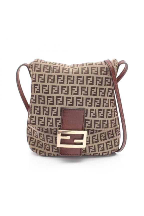 Pre-Owned Fendi Zucchino Shoulder Bag/Handbag, Canvas and Leather, Women's, Beige/Brown, 8BT075