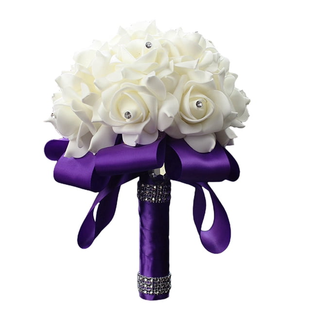 Kmbangi Artificial Wedding Bride Bouquet Romantic Handheld Bridesmaid Flower with Ribbon