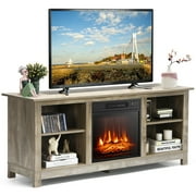 Gymax 58'' 2-Tier Fireplace TV Stand W/18'' 1400W Electric Fireplace 65'' Grey