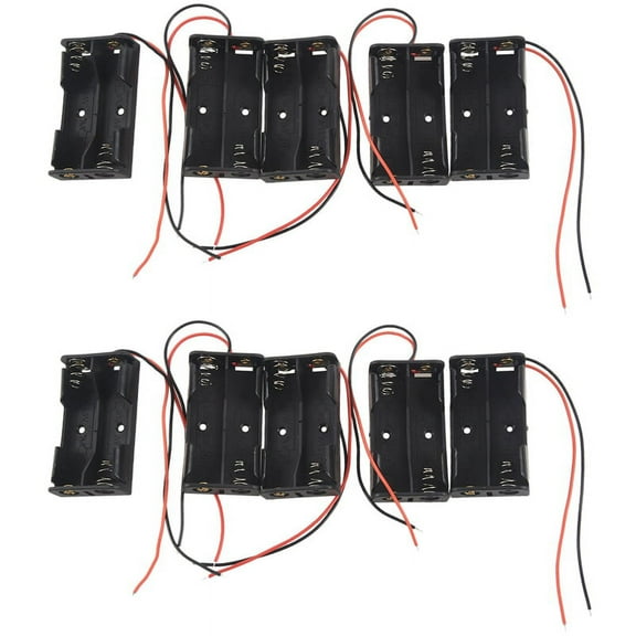 10 Pcs 2 x 1.5V AA Battery Holder Case Box Black W Wire Leads