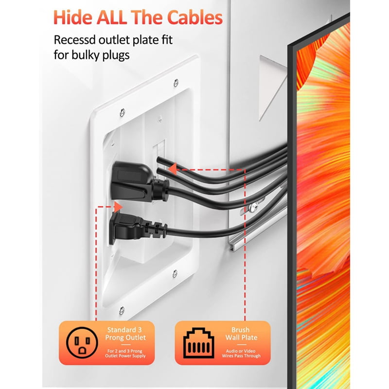 Recessed Outlet Box in Wall Cable Management Kit 15A 125V Hide TV Power Cables & Low Voltage Wires Behind the Wall