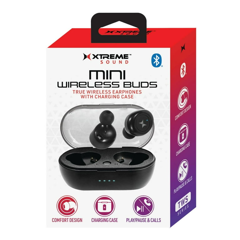 Xtreme Wireless Earbuds Charging Case Hands Free Calls Music 3 Hours Use 150 Standby