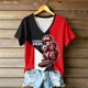 thumbnail image 1 of Women's Football Graphic T-Shirt,V-Neck Short Sleeve Graphic Print T-Shirt, Lightweight Summer Casual Soft Top for Everyday Wear for Soccer Tournament 2026 Deep Red Size: S, 1 of 4
