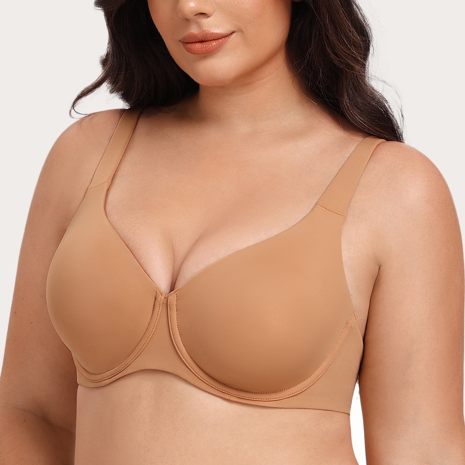 MELENECA Women's Plus Size Minimizer Underwire Full Coverage Unlined Seamless Cup Bras Taupe 40C