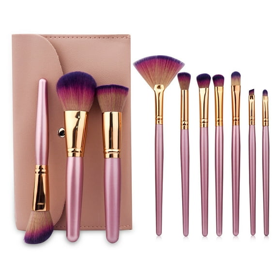 Makeup Brush Set 10Pcs Premium Synthetic Foundation Powder Concealers Eye shadows Blush Makeup Brushes with Purple case