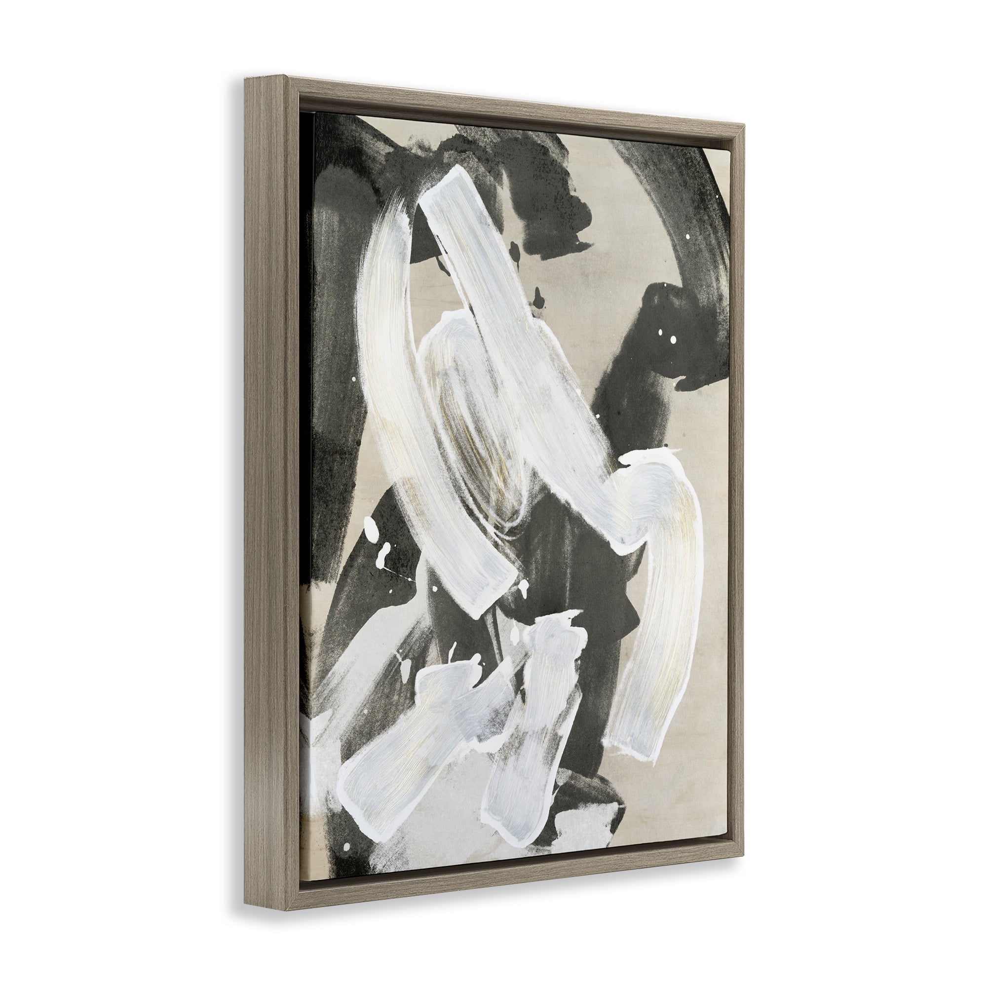 Stupell Industries Chaotic White Paint Streak Abstract Painting Brown Floater Framed Canvas Art Print Wall Art, 25 x 31