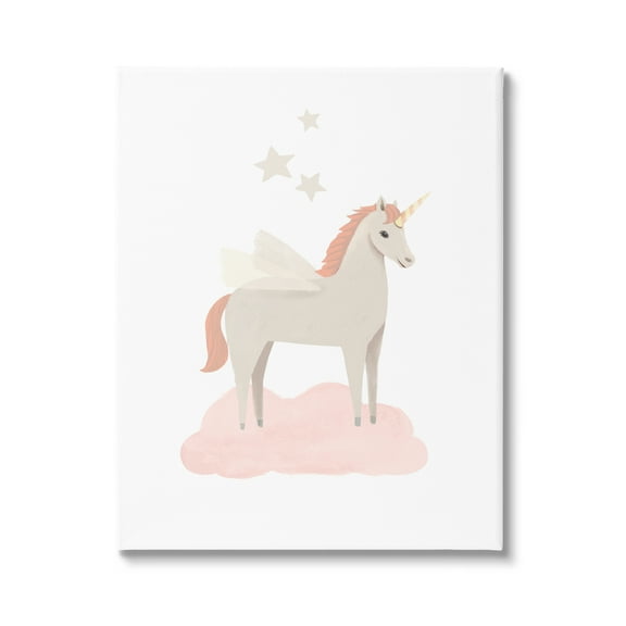 Stupell Industries Unicorn on Pink Cloud Fairy Tales & Fantasy Painting Gallery Wrapped Canvas Print Wall Art, 16 x 20