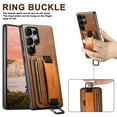 thumbnail image 3 of Feishell Case for Samsung Galaxy S25 Ultra,Shockproof Retro Premium PU Leather Credit Card Pocket Holder Portable Metal Ring Wristhand Strap Kickstand Anti-Scratch Slim Phone Case,Brown, 3 of 9