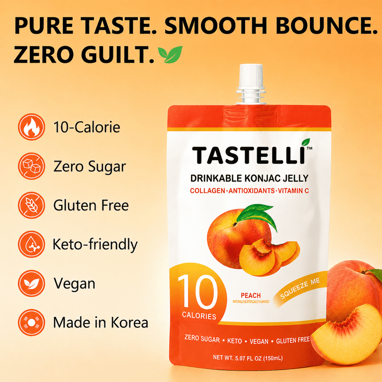 Tastelli, Drinkable Fruit Jelly, 150mL x 10 Pouches, Peach