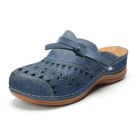 

MRULIC slippers for women Head Sandals Carved Women s Casual Fashion Round And Slippers Platform Hollow womens slippers house slippers for women Blue + US:8.5