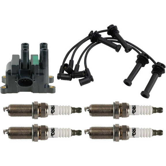 Ignition Coil Spark Plug and Wire Set 6 Piece - Compatible with 2002 - 2004 Ford Focus 2.0L 4-Cylinder VIN 5 Zetec 16-Valve DOHC 2003