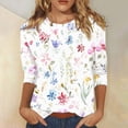 thumbnail image 2 of Paguaki Womens Floral Print 3/4 Sleeve Tunic Top Crewneck Blouse Soft Breathable Lightweight Casual Everyday T Shirts, 2 of 5
