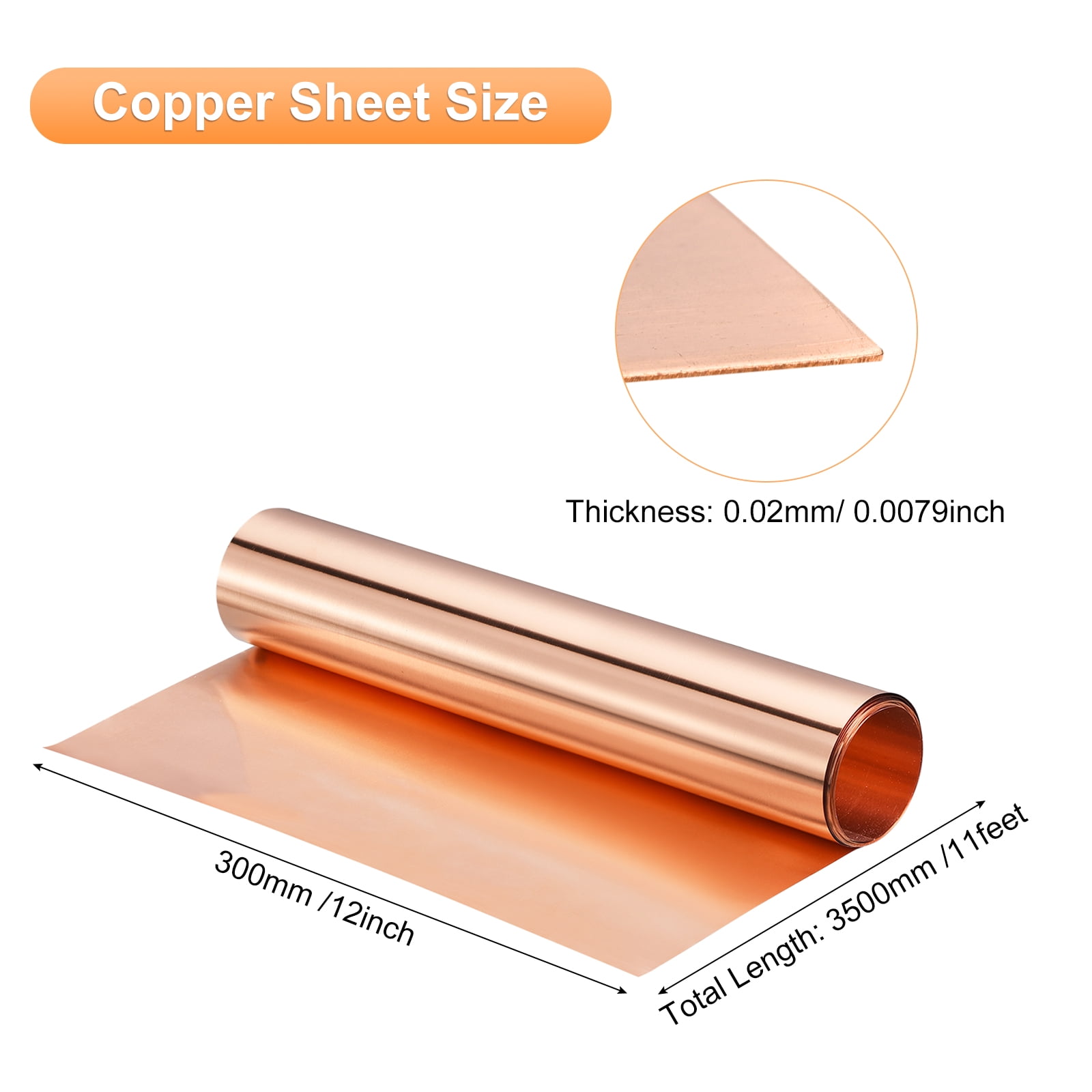 Unique Bargains Copper Sheet Roll 3500mm x 300mm Pure Copper Strip