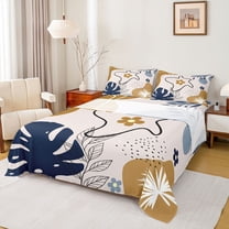 jejeloiu Tropical Botanical Monstera Twin Sheet Sets,Rustic Plant Leaves Twin Fitted Sheet,Brown Blue Lightpink Flat Sheet For Girls Kids,Microfiber Bedroom Decor,3 Pieces