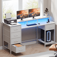 thumbnail image 2 of Satifur Gaming Desk with LED Lights & Power Outlets, 47" Computer Desk with 5 Fabric Drawers & Open Storage, Reversible Home Office Desk,White, 2 of 9