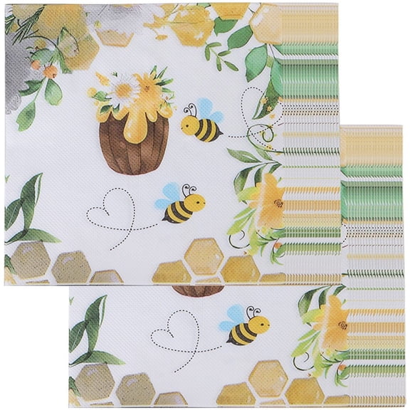 40PCS Cute Bee Theme Party Napkins Disposable Paper Tissues Cartoon Style Tissue Printed Napkins for Family Banquet Kitchen