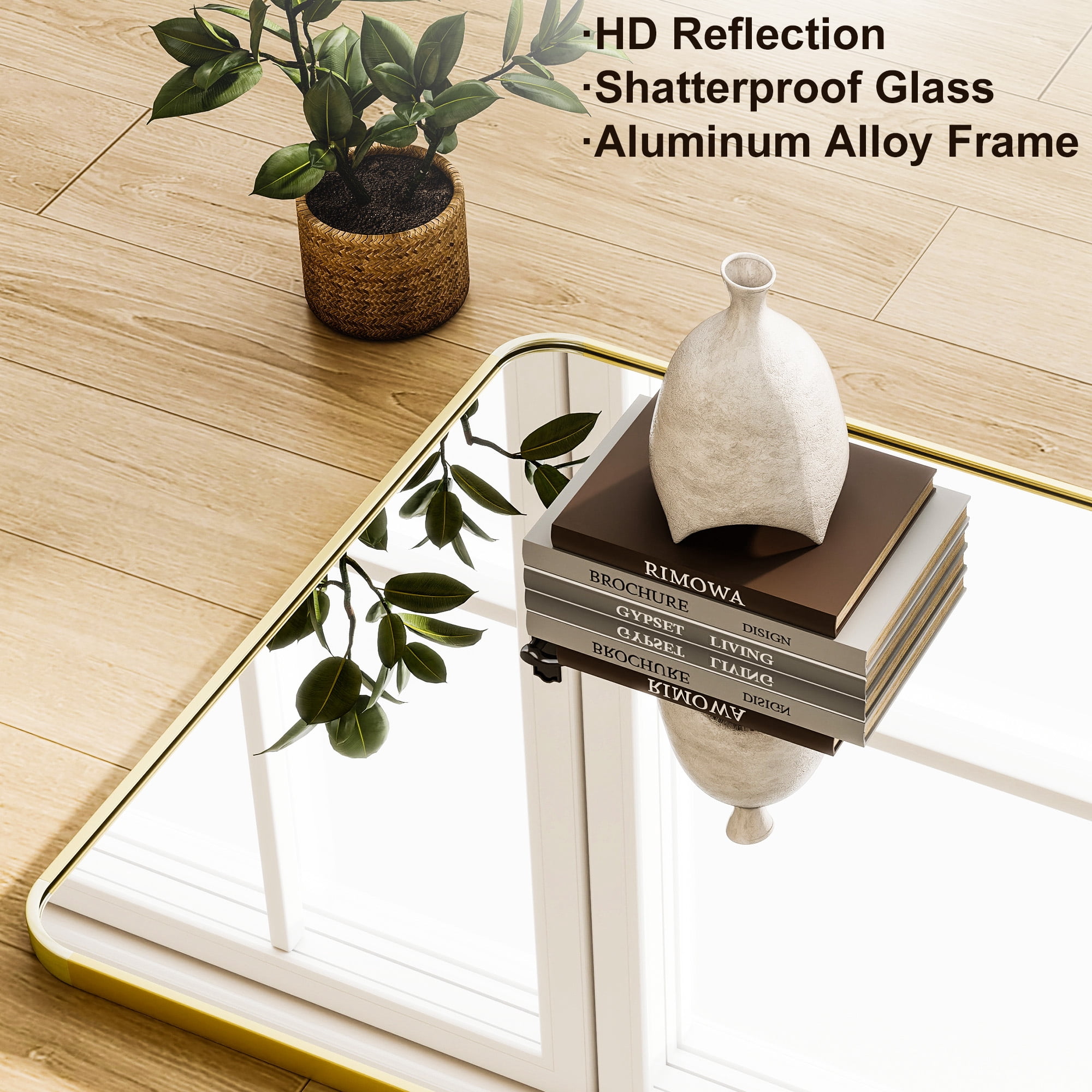 Puremirror 65"x24" Rounded Corner Floor Mirror Full Length Mirror with Metal Frame, Gold