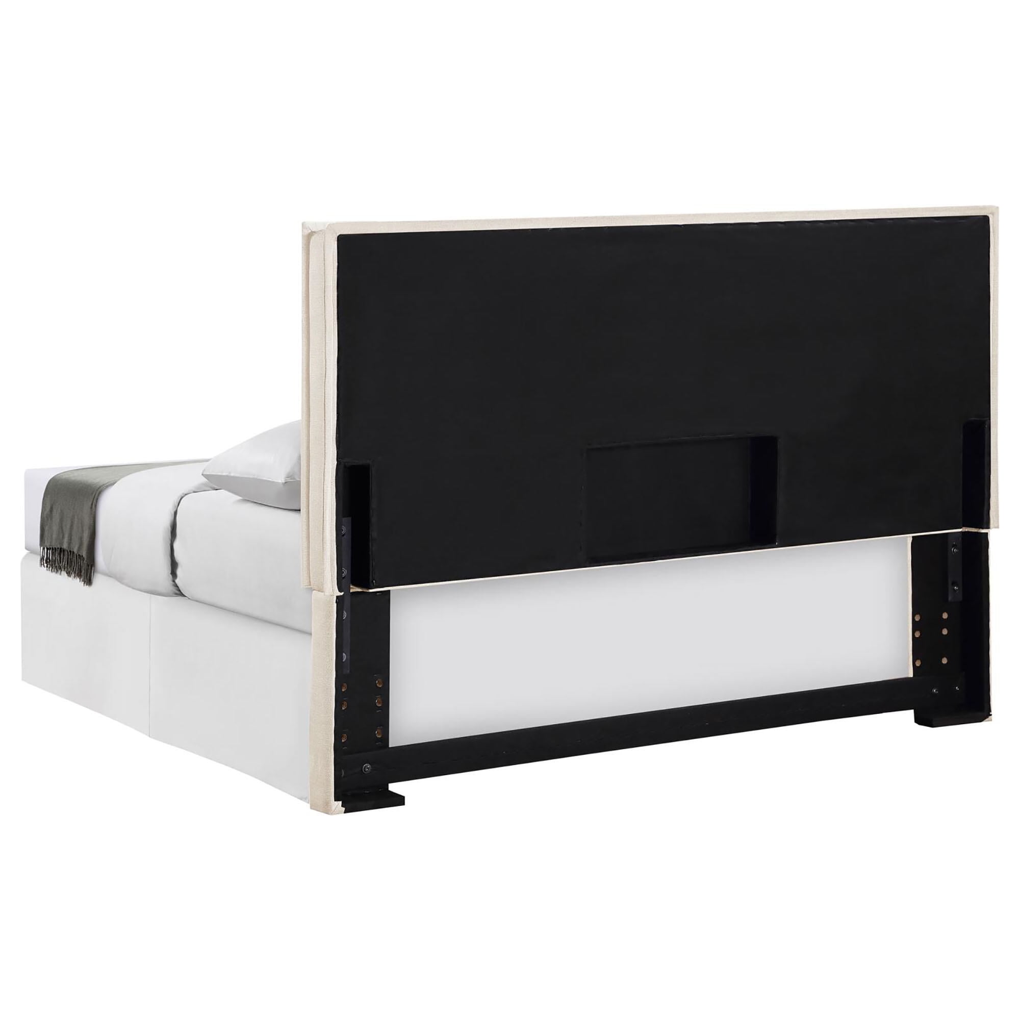 Queen Size Sand Upholstered Headboard with Flange Details, 65" Wide Fabric Headboard for Bedroom, Modern Pine Wood Frame