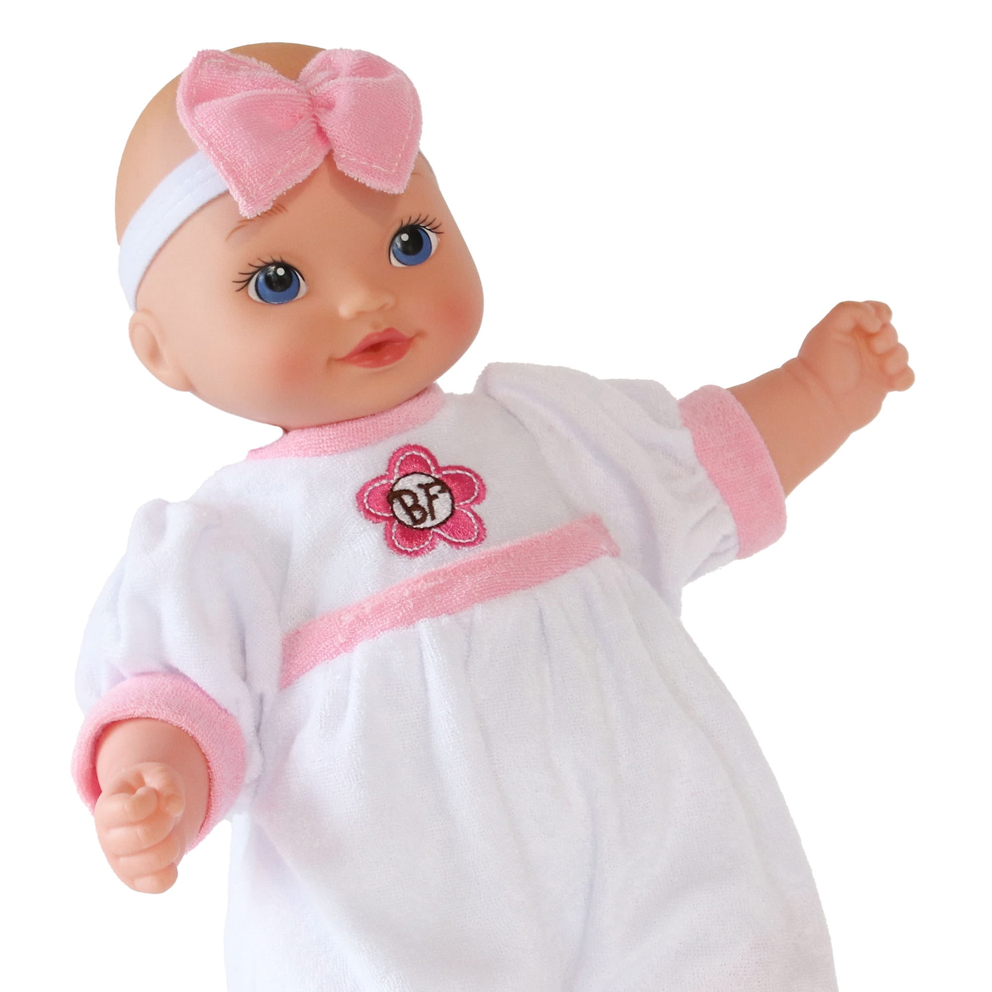 Goldberger Baby's First 13" Bundle of Joy Caucasian Baby Doll - White Terry Cloth Jumper Outfit with Matching Headband