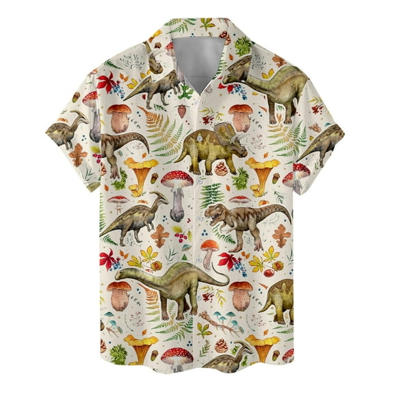Funny Mushroom Dinosaur Hawaiian Shirt For Men Mens Dinosaur Shirt T Rex Short Sleeve Button Down Hawaiian Shirts For Men