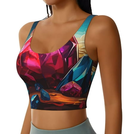 Picia Colorful Stone World Sports Bra for Women Padded Strappy Sports Bras Medium Support Yoga Bra with Removable Cups Running Yoga Bra-Large