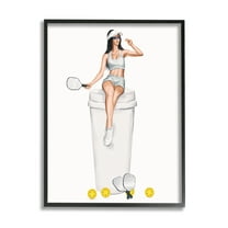 Stupell Industries Athletic Tennis Girl Coffee Cup Beauty & Fashion Painting Black Framed Art Print Wall Art