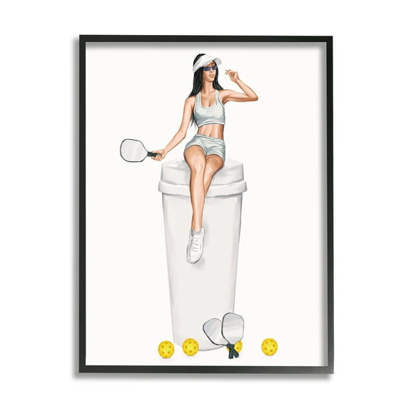 Stupell Industries Athletic Tennis Girl Coffee Cup Beauty & Fashion Painting Black Framed Art Print Wall Art