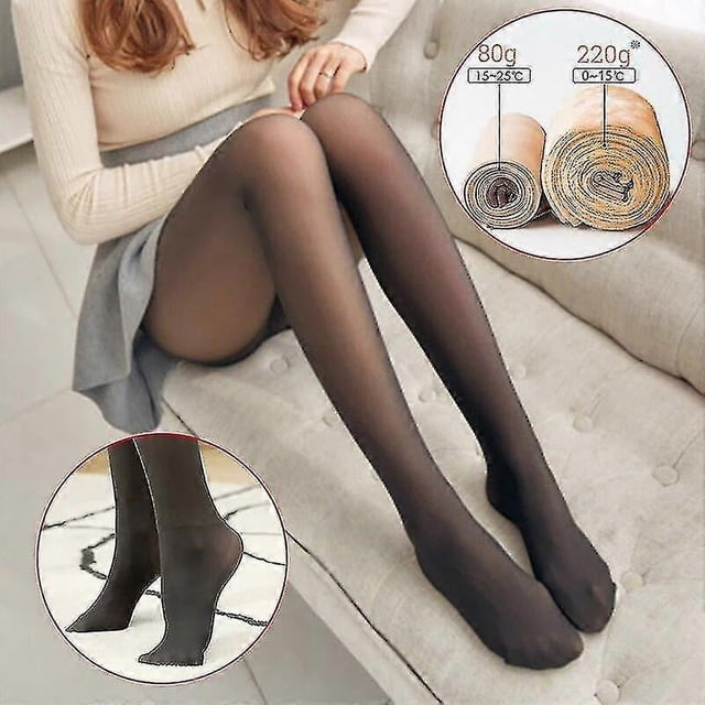 Medias cálidas de invierno Pantimedias sexis de vellón para mujer Pantimedias térmicas de cintura alta Pantimedias translúcidas falsas Pantimedias -5064046171136 Grueso220g Terciopelo Piel sólida 2