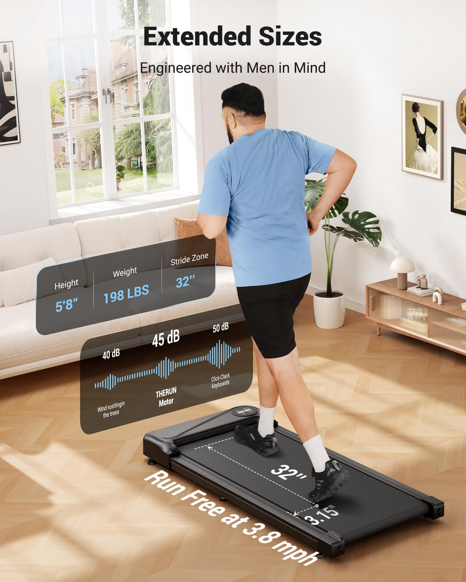 COFUNOK 2.5HP Walking Pad,Under Desk Treadmill for Home&Office,Portable Walking Treadmill with Longer Running Belt,Walking Jogging Machine with Remote Control,300 lbs Weight Capacity LED Display