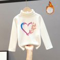 thumbnail image 1 of Girls' Heart Print Turtleneck Shirt, Thickened Velvet Long Sleeve Thermal Top, Kids Semi-High Neck Base Layer for Winter, Fall and Spring Casual Wear R, 1 of 3