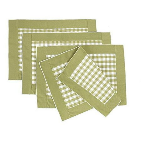 

Fennco Styles Handmade Reversible Buffalo Plaid Solid Border Lime Placemats 14 W x 20 L Set of 4