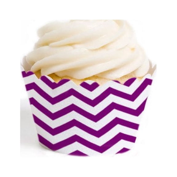 Dress My Cupcake Standard Cupcake Wrappers, Chevron, Plum Purple, Set of 12