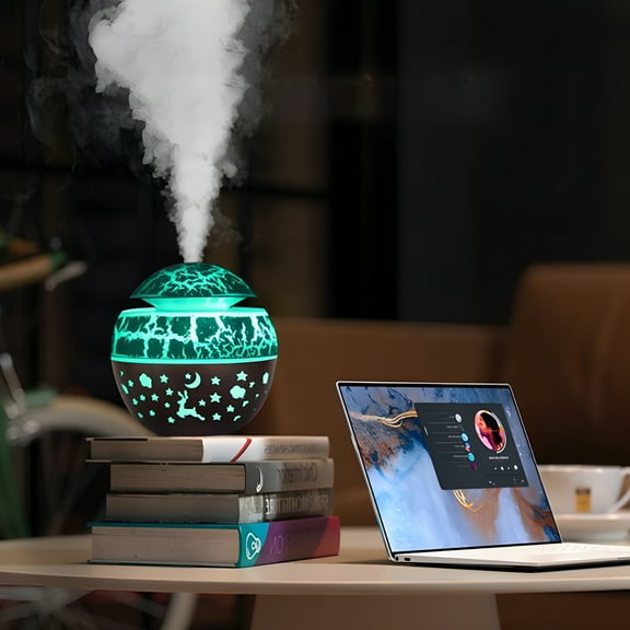 HIBIBUD 2026 New Whole House Humidifiers,Desk Wood Grain Spherical Humidifier Cold Mist Humidifier Home Bedroom Office Plant Humidifier Colorful Night Function,Humidifiers for Bedroom,3Black,0.7L
