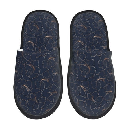 

Honeii Copper-Gold Gloss Outline Lily Flower print Slippers Memory Foam House Bedroom Slippers for Women and Men Fuzzy Plush Comfy Faux Fur Lined Slide Shoes-Large