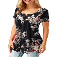 thumbnail image 2 of CHUANK T-Shirts pour Femmes Manches Courtes Col Rond Tunique Boutonnée (Blanc TG), 2 of 4
