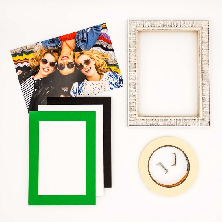 Mat Board Center, 8x10 Picture Mat Sets for 5x7 Photo. Includes A Pack of 50 White Core Bevel Pre-Cut White Core Matte & 50 Backing Board & 50 Clear